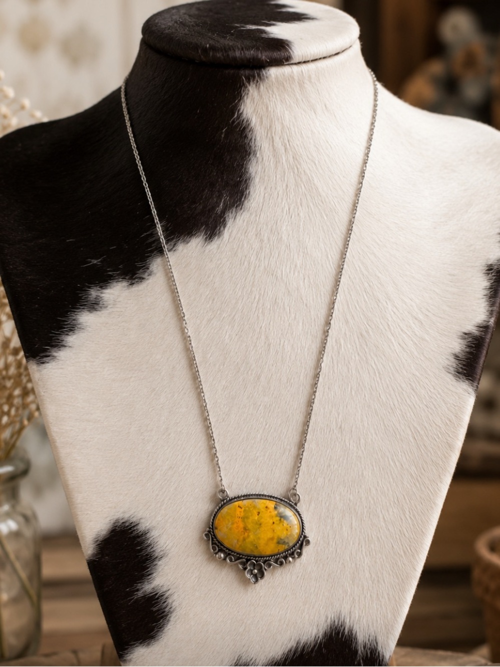 Sterling Silver Necklace with Genuine  Bumblebee Jasper Pendant